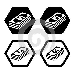 Set of bank notes icon. Huge packs of paper money. Bundle with cash bills.