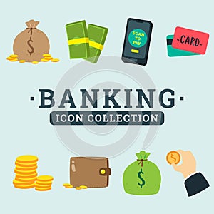 set of banking icon vector design collection