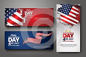 Set banner design template. Fourth of July Independence Day, Vector illustration