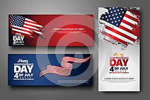 Set banner design template. Fourth of July Independence Day, Vector illustration