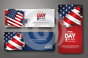 Set banner design template. Fourth of July Independence Day, Vector illustration