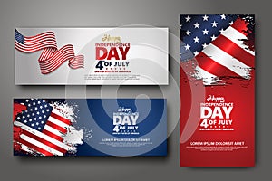 Set banner design template. Fourth of July Independence Day, Vector illustration