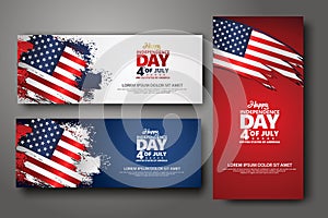 Set banner design template. Fourth of July Independence Day, Vector illustration