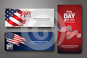 Set banner design template. Fourth of July Independence Day, Vector illustration