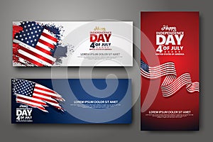 Set banner design template. Fourth of July Independence Day, Vector illustration