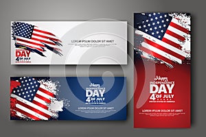 Set banner design template. Fourth of July Independence Day, Vector illustration