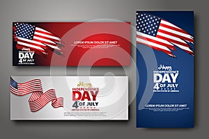 Set banner design template. Fourth of July Independence Day, Vector illustration