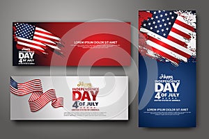 Set banner design template. Fourth of July Independence Day, Vector illustration