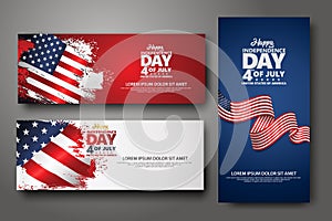 Set banner design template. Fourth of July Independence Day, Vector illustration