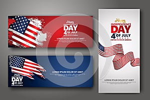 Set banner design template. Fourth of July Independence Day, Vector illustration