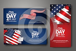 Set banner design template. Fourth of July Independence Day, Vector illustration