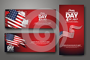 Set banner design template. Fourth of July Independence Day, Vector illustration