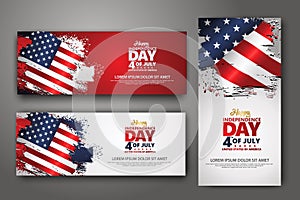 Set banner design template. Fourth of July Independence Day, Vector illustration