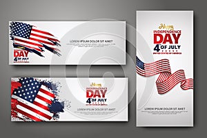 Set banner design template. Fourth of July Independence Day, Vector illustration