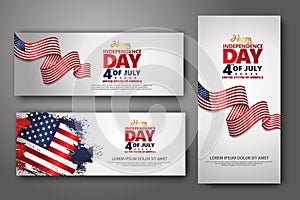 Set banner design template. Fourth of July Independence Day, Vector illustration