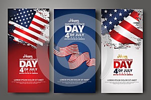 Set banner design template. Fourth of July Independence Day, Vector illustration