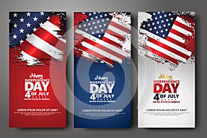 Set banner design template. Fourth of July Independence Day, Vector illustration