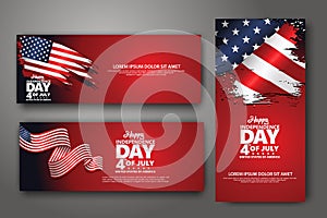 Set banner design template. Fourth of July Independence Day, Vector illustration