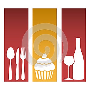 set banner frames with silhouettes cupcake and culinary elements