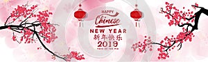 Set Banner Happy Chinese New Year 2019, Year of the Pig. Lunar new year. Chinese characters mean Happy New Year