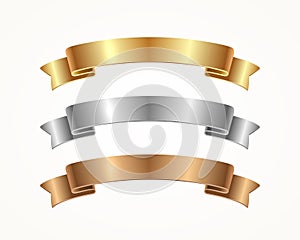 Set of banner ribbon - gold, silver, bronze.