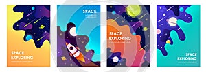 Set of banner templates. Abstract universe. Colorful flyers. Space trip. Design.