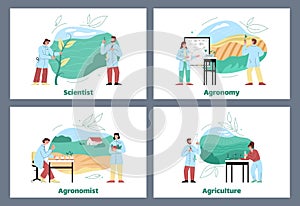 Set banners about agronomy and agriculture, vector flat illustration on white background.