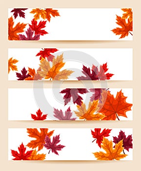 Set of banners with autumn maple leaves.