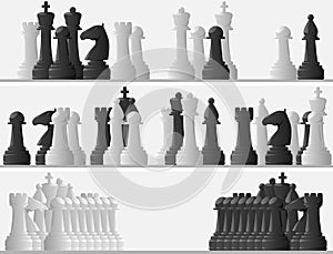 Set banners of black and white chess pieces.