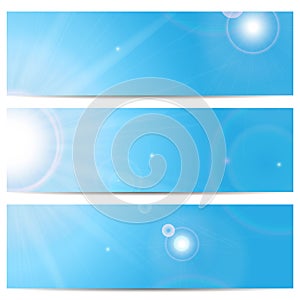 Set of banners with blue sky and sun