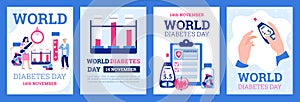 Set of banners or cards for World Diabetes Day, cartoon vector illustration.