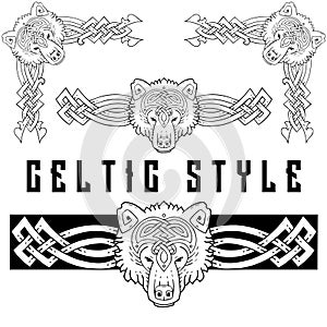 Set of banners in Celtic style.Banners with animal muzzle.