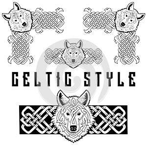 Set of banners in Celtic style.Banners with animal muzzle.