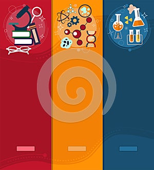 Set of banners chemistry and Physics design elements, symbols, icons.