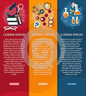 Set of banners chemistry and Physics design elements, symbols, icons. Vector