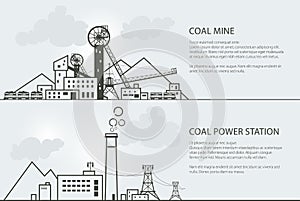 Set of Banners with Coal Mining and Power Station