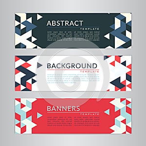 Set banners collection with abstract soft color polygonal mosaic backgrounds. Geometric triangular patterns, vector illustration.