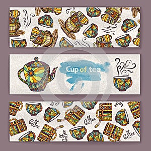 Set of banners with decorative cup of coffee