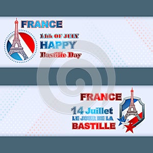 Set of banners design with national flag colors background for France Independence Day