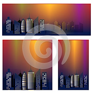 Set of banners of different sizes with the image of the night city.