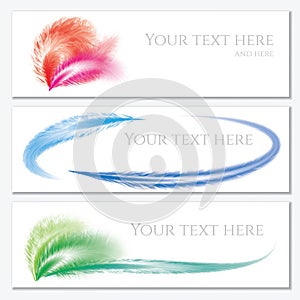 Set of banners with feathers. Vector