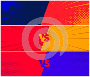 Set of banners fighting each other, vector illustration, two opponents versus screen design