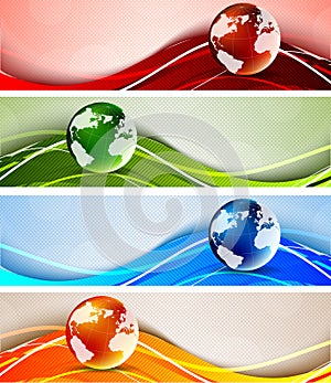 Set of banners with globes