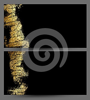 Set of banners with gold texture abstract decoration on the black background.