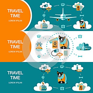 Set of banners, icons of traveling with a pet.