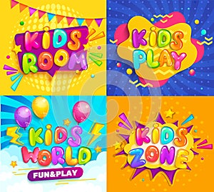 Set of banners of kids world, room,zone. photo