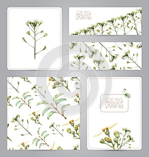 Set of banners, pattern, blank, and illustrations with flowers