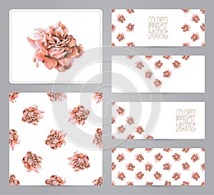 Set of banners, pattern, and illustrations with red roses