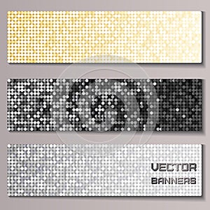 Set of banners with shiny metallic paillettes