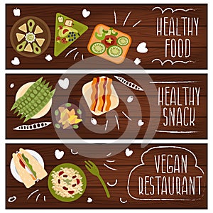 Set of banners for theme healthy vegetarians food .Vector i